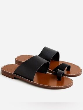 J. Crew Marta Made in Italy Black Leather Toe-Ring Slide Sandals - 8